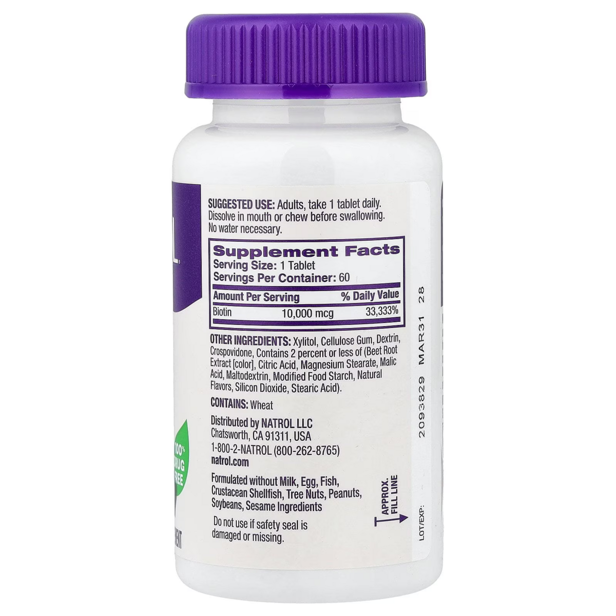 Viên Ngậm Bổ Sung Biotin Natrol Biotin Fast Dissolve 10,000 mcg Vị Dâu – Hộp 60 Viên