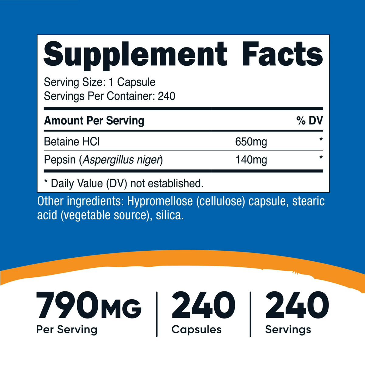 Viên Uống Hỗ Trợ Tiêu Hóa Nutricost Betaine HCl & Pepsin 790mg – Hộp 240 Viên