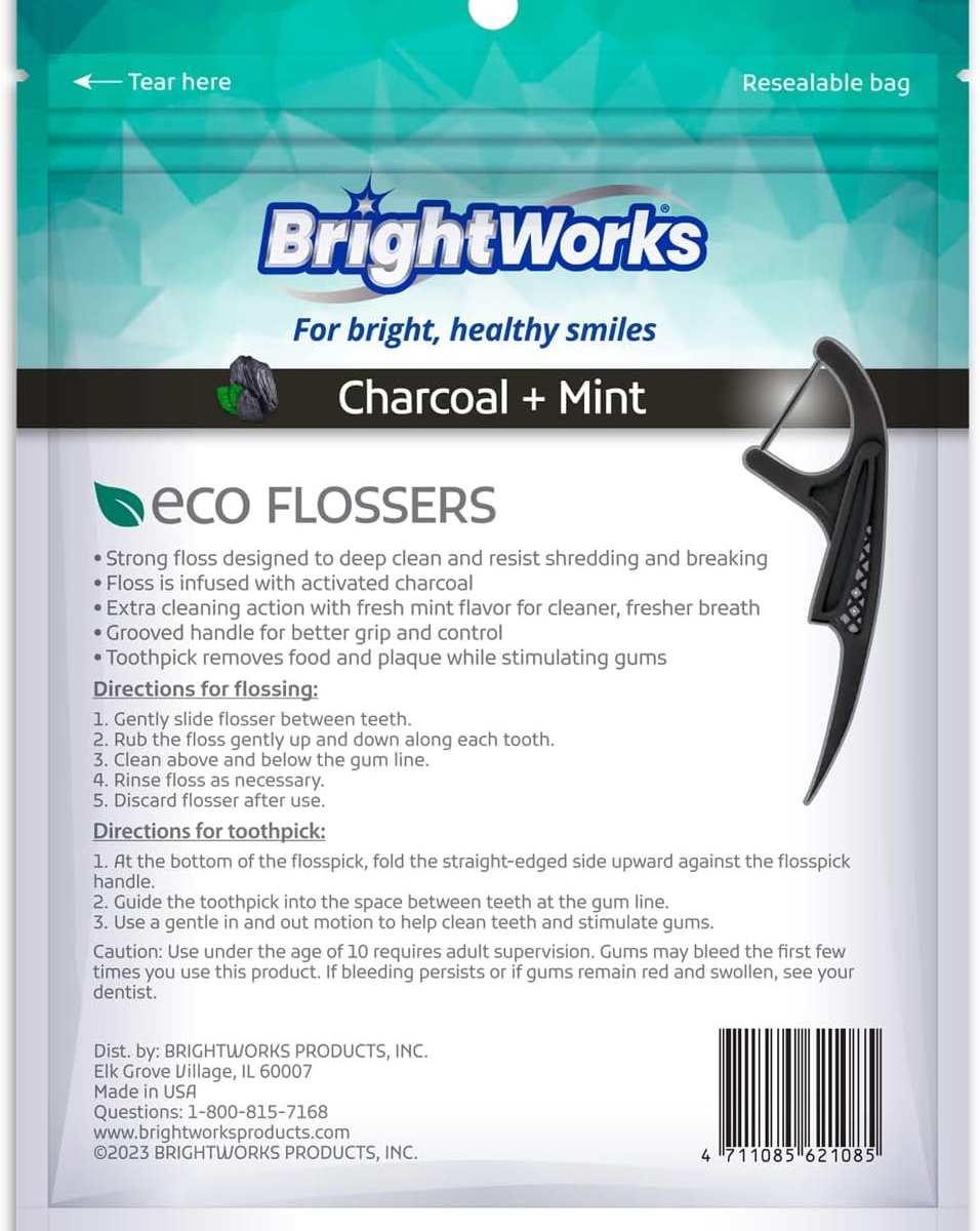 Tăm Chỉ Nha Khoa BrightWorks Eco Flossers Charcoal + Mint – Set 3 Túi x  75 Cái