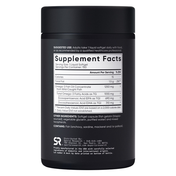 Viên Uống Dầu Cá Sports Research Sweet Sweat Omega-3 Fish Oil Triple Strength – Hộp 150 Viên
