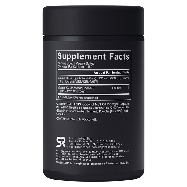 Viên Uống Bổ Sung Vitamin D3 + K2 Sports Research - Hộp 160 Viên
