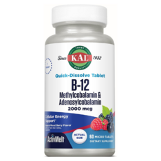 Viên Ngậm Bổ Sung Vitamin B12 KAL B-12 Methylcobalamin & Adenosylcobalamin 2000 mcg Vị Berry – Hộp 60 Viên