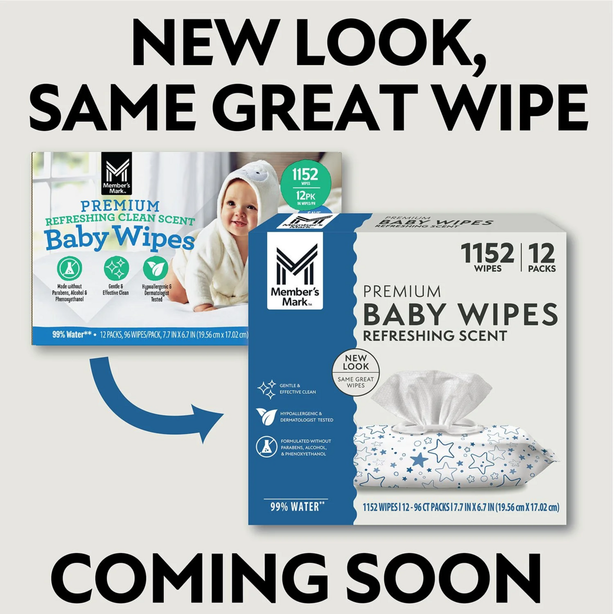 Member's Mark Premium Baby Wipes, Refreshing Clean Scent, 12 pk., 1152 Wipes