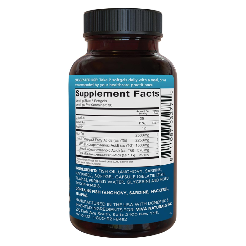 Viên Uống Dầu Cá Viva Naturals Triple-Strength Omega-3 Fish Oil 2500mg – Hộp 60 Viên