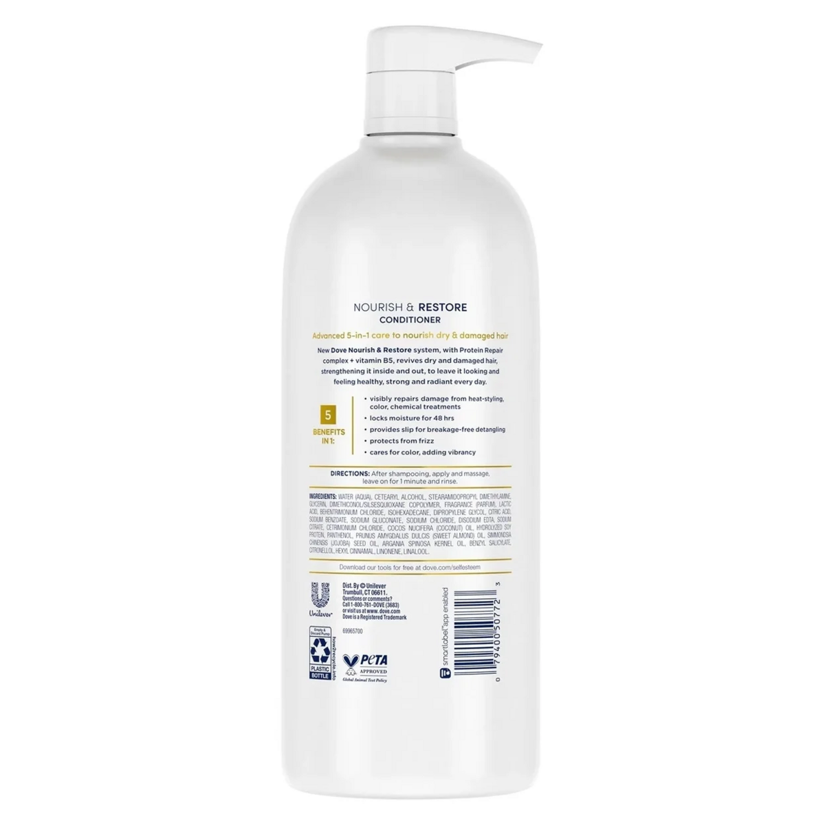 Dầu Xả Phục Hồi Và Nuôi Dưỡng Dove Nourish & Restore 5-in-1 Conditioner - Chai 1L