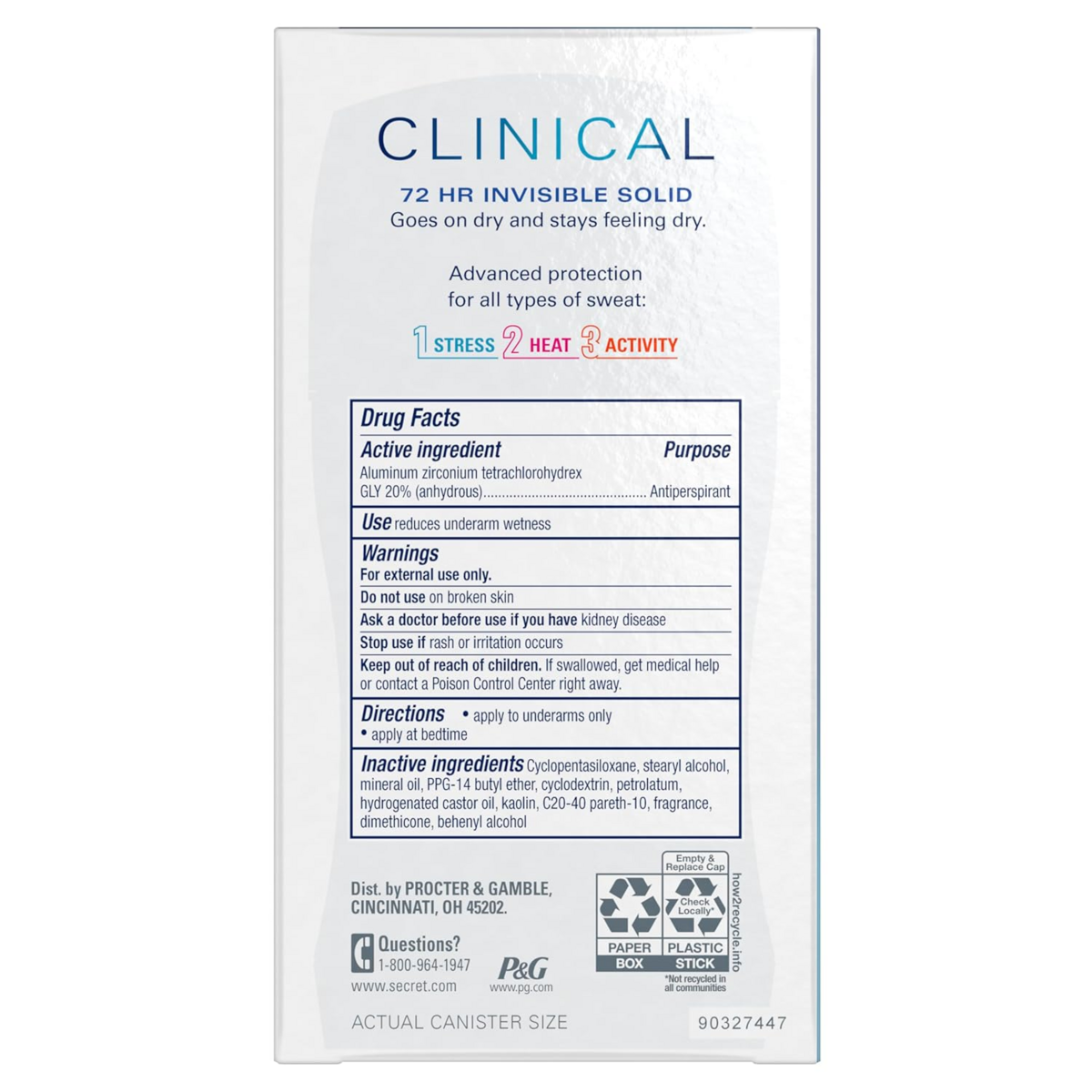 Lăn Khử Mùi Secret Clinical Strength Invisible Solid Antiperspirant Deodorant - Hộp 3 Thanh