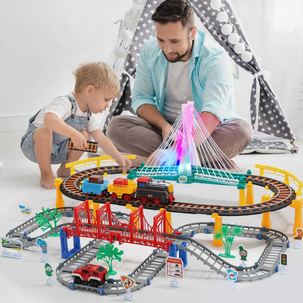 Bộ Đồ Chơi Tàu Hỏa Điện HOLYFUN Railway Train Track Playset – Bộ 113 Chi Tiết