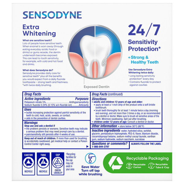 Kem Đánh Răng Làm Trắng Chuyên Sâu Sensodyne Extra Whitening Toothpaste - 4 Tuýp X 184g