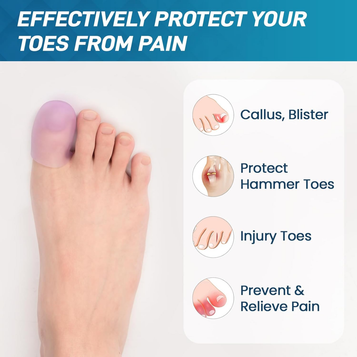 Bọc Ngón Chân Silicone Kimihome Gel Toe Cap & Protector – Hộp 8 Cái (Size Lớn)
