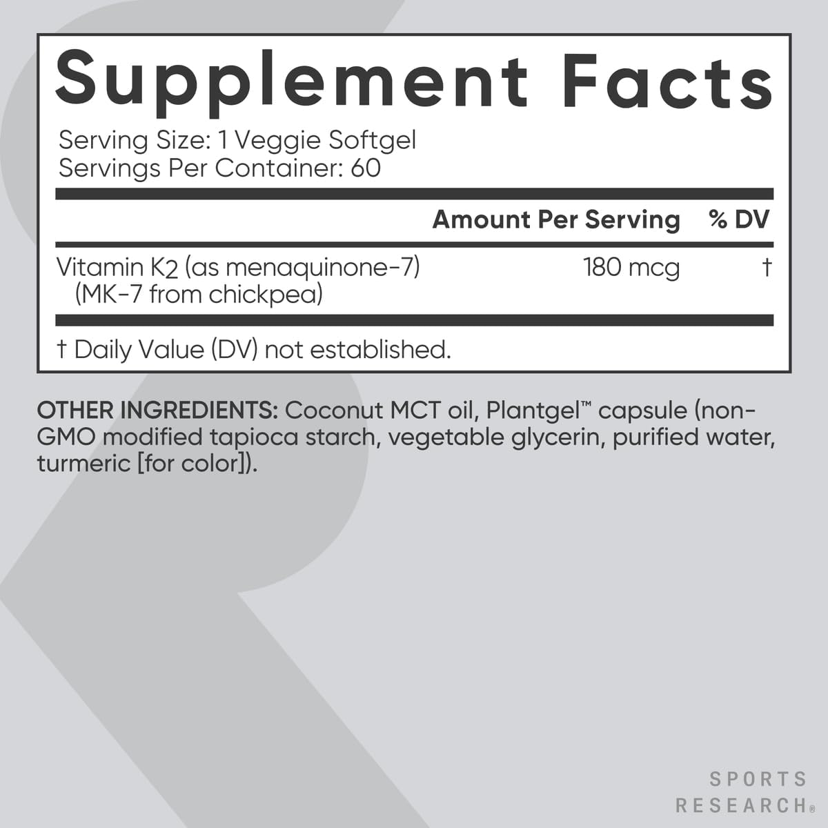 Viên Uống Sports Research Vitamin K2 MK7 180mcg – Hộp 60 Viên