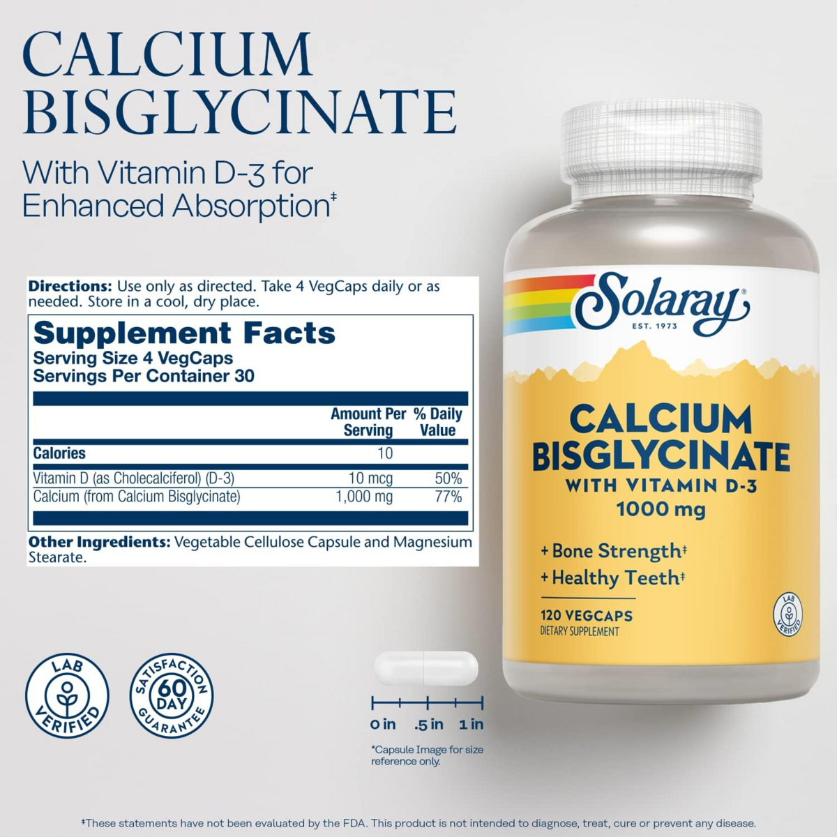 Viên Uống Solaray Calcium Bisglycinate 1000mg With Vitamin D3 – Hộp 120 Viên