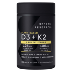 Viên Uống Bổ Sung Vitamin D3 + K2 Sports Research - Hộp 160 Viên