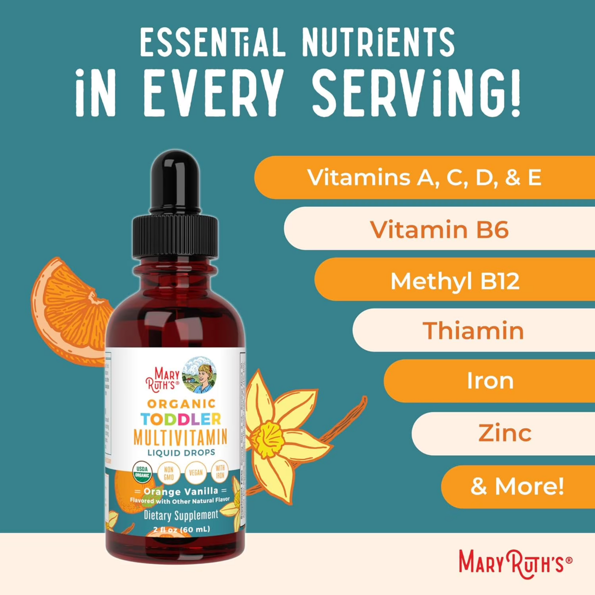 Vitamin Tổng Hợp MaryRuth’s Organic Toddler Multivitamin With Iron – Chai 60ml