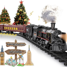 Bộ Tàu Hỏa Điện Hơi Cổ Điển BUBUQE Metal Alloy Electric Train Set – Kèm Đường Ray, Đèn Và Âm Thanh