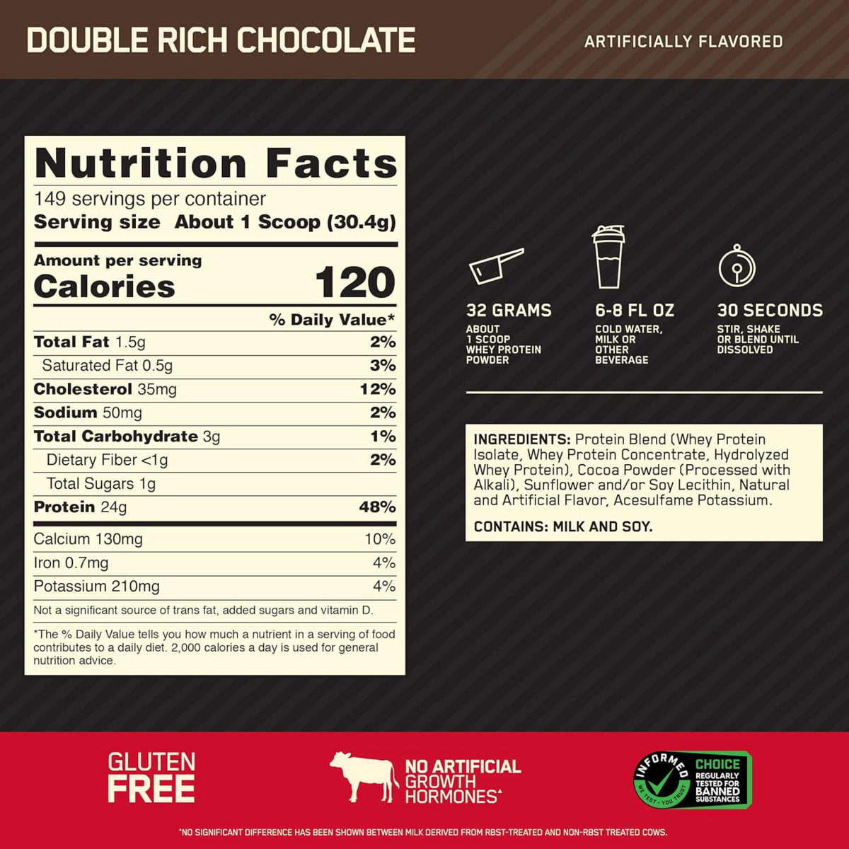 Bột Whey Protein Optimum Nutrition Gold Standard 100% Whey Double Rich Chocolate Vị Socola Đậm Đà – Túi 10 Lb