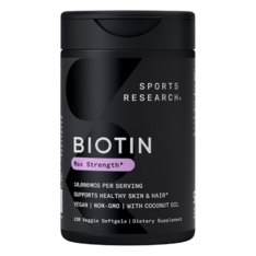 Viên Uống Biotin Sports Research Biotin 10,000mcg với Dầu Dừa Hữu Cơ – Hộp 120 Viên