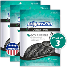 Tăm Chỉ Nha Khoa BrightWorks Eco Flossers Charcoal + Mint – Set 3 Túi x  75 Cái