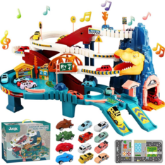Bộ Đồ Chơi Đường Đua Khủng Long Leo Núi JUQIC Dinosaur Climbing Hills Railcar Track – Kèm 12 Xe Mô Hình
