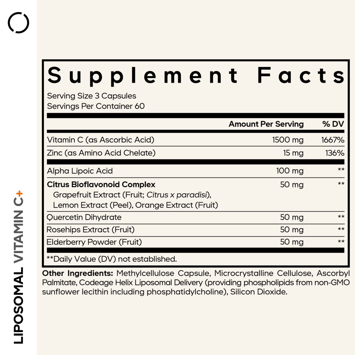 Viên Uống Codeage Liposomal Vitamin C 1500mg + Zinc + Elderberry – Hộp 180 Viên