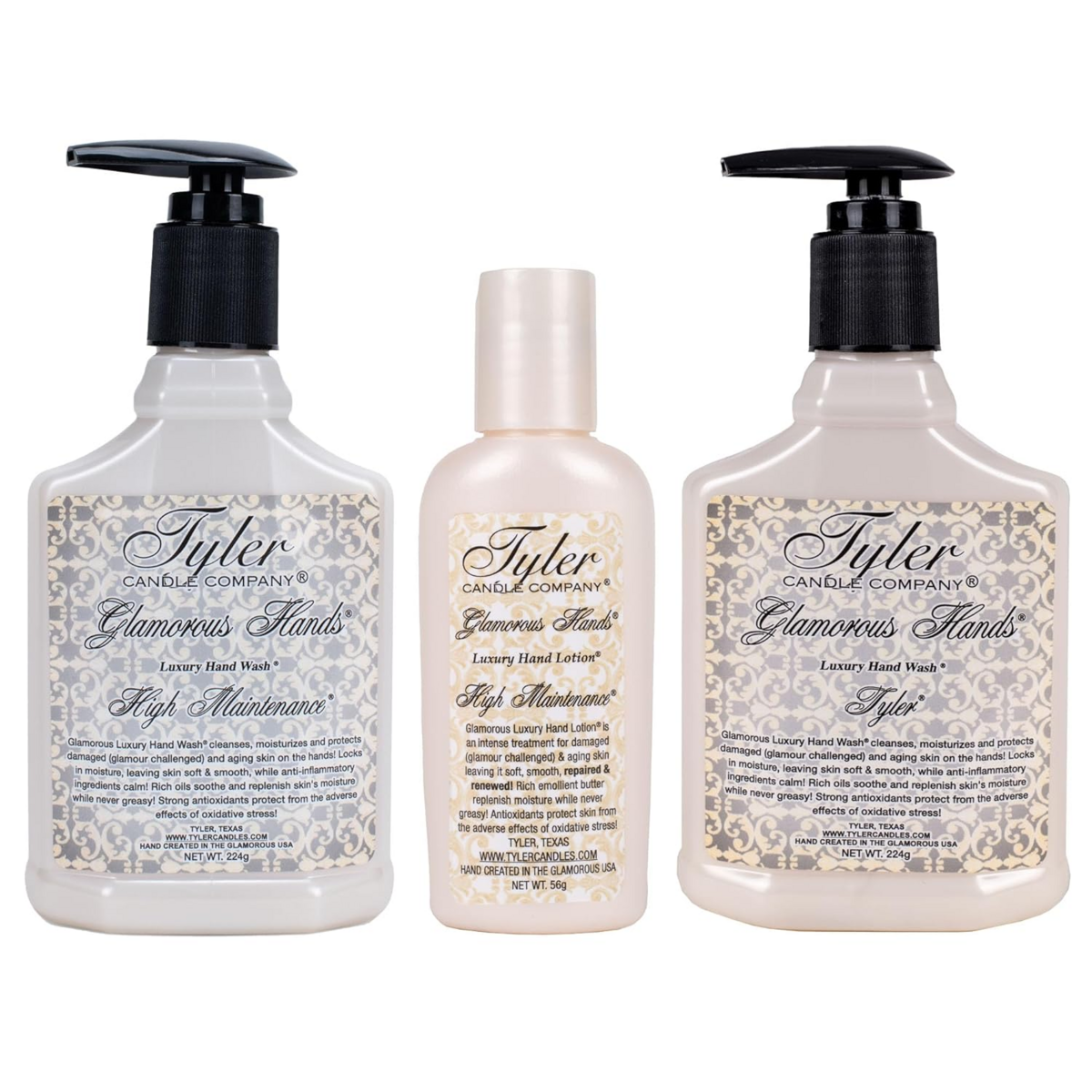 Bộ Nước Rửa Tay & Dưỡng Tay Tyler Candle Company Glamorous Hands High Maintenance – Set 3 Chai 