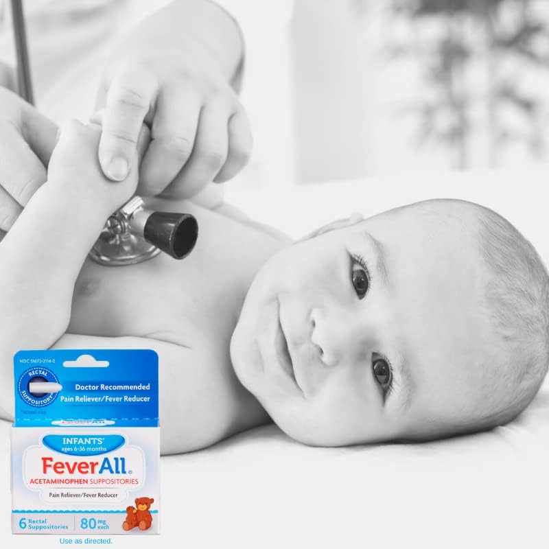Thuốc đặt hậu môn hạ sốt, giảm đau cho trẻ 6–36 tháng FeverAll Infants Acetaminophen Suppositories 80mg – Set 2 Hộp x 6 Viên