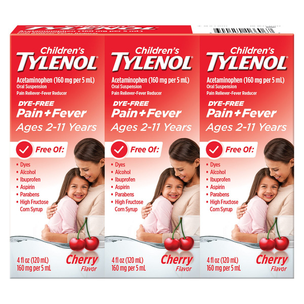 Siro Giảm Đau Hạ Sốt Trẻ Em Vị Cherry Tylenol Dye-Free Cherry Pain + Fever Liquid – Set 3 Chai x 4 Oz