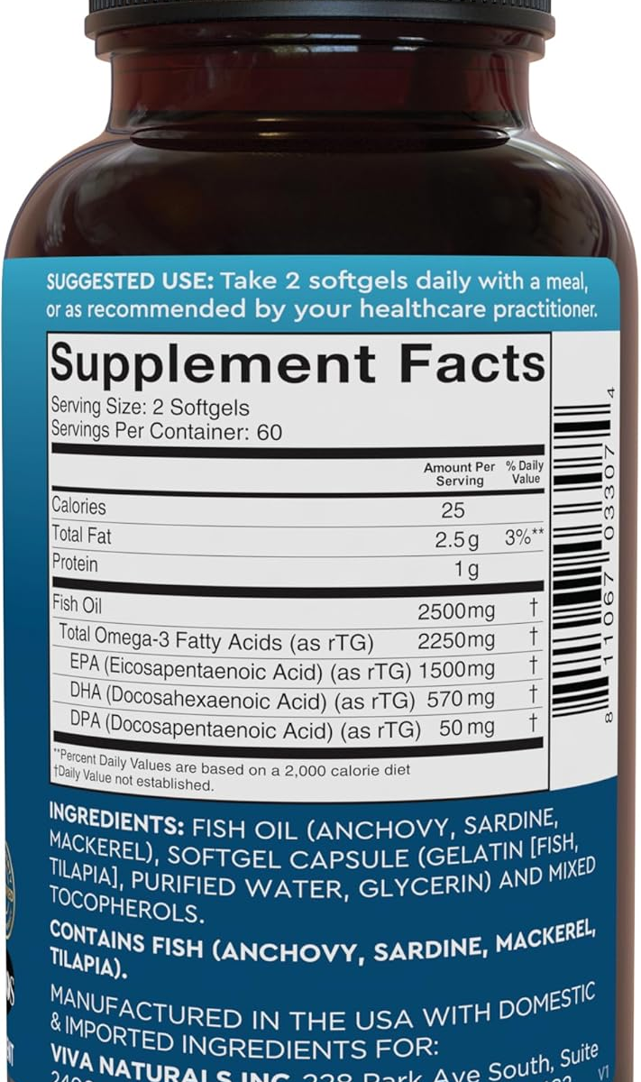Viên Uống Dầu Cá Viva Naturals Triple-Strength Omega-3 Fish Oil 2500mg – Hộp 120 Viên