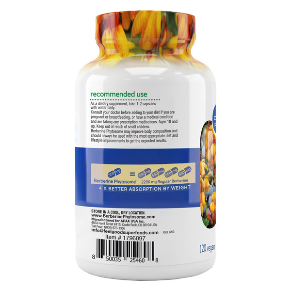 Viên Nang Thuần Chay FeelGood Organic Superfoods Berberine Phytosome Hấp Thụ Cao – Hộp 120 Viên