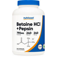Viên Uống Hỗ Trợ Tiêu Hóa Nutricost Betaine HCl & Pepsin 790mg – Hộp 240 Viên