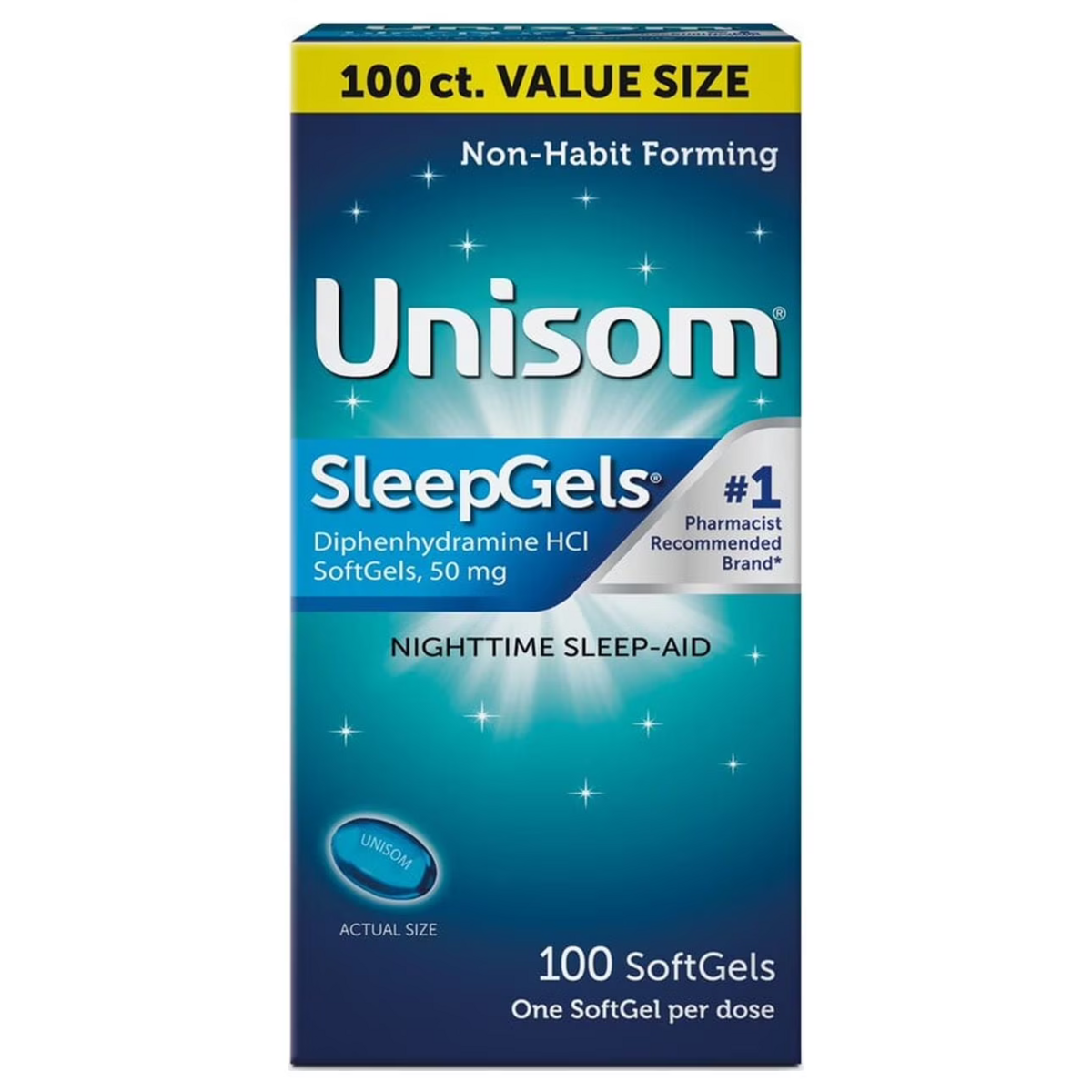 Viên Nang Hỗ Trợ Giấc Ngủ Unisom SleepGels Diphenhydramine HCl 50mg – Hộp 100 Viên