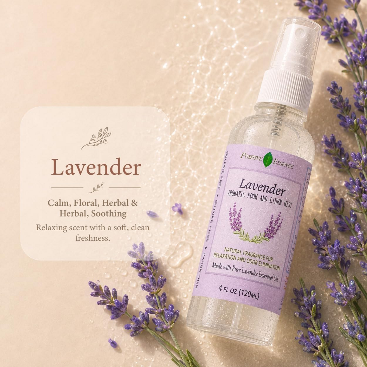 Xịt Thơm Tinh Dầu Oải Hương Positive Essence Lavender Room & Pillow Spray – Chai 120 ml