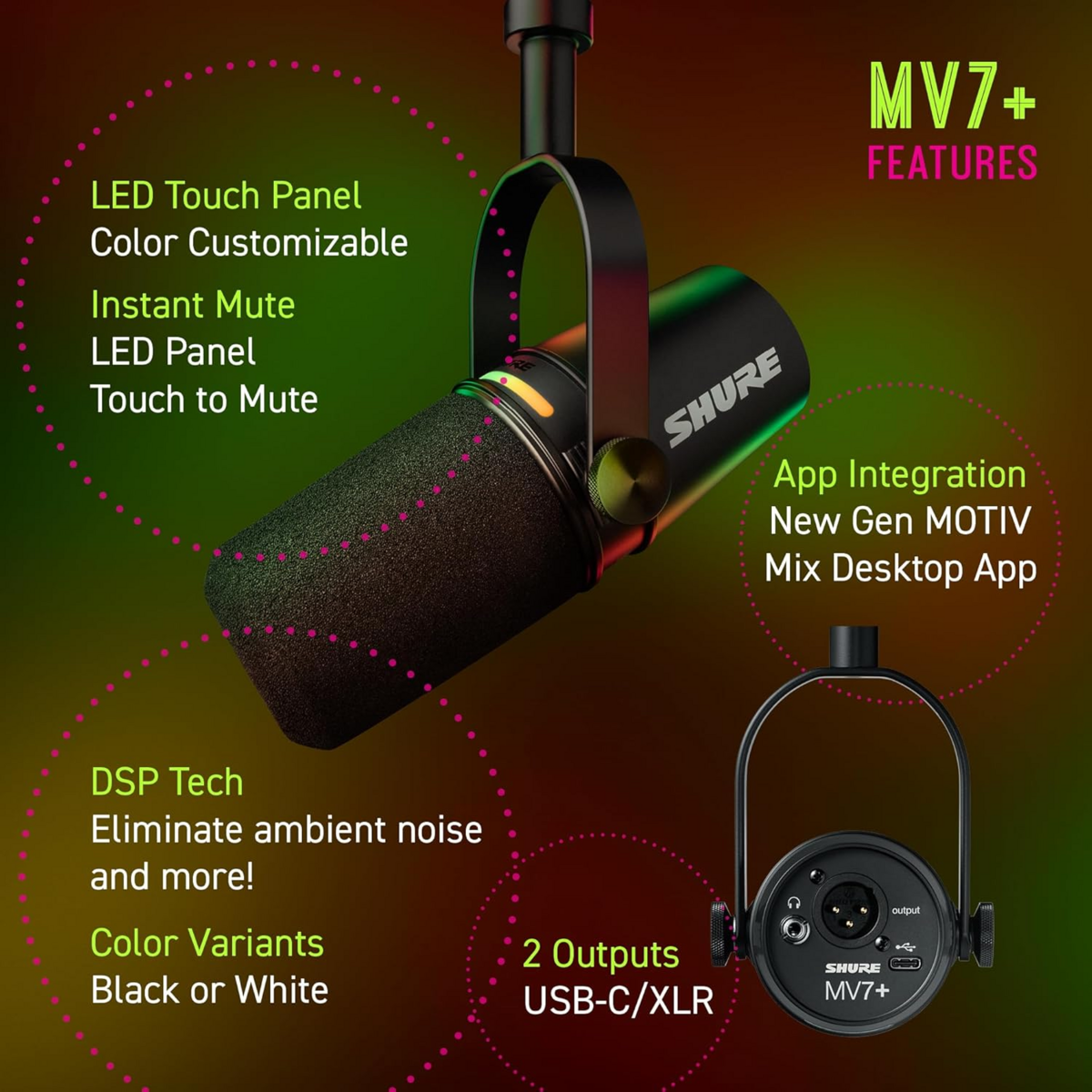 Micro Thu Âm Shure MV7+ Podcast Microphone USB-C & XLR