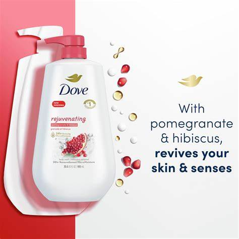 Sữa Tắm Dove Refreshing Body Wash Dưa Leo & Trà Xanh và Lựu & Hoa Dâm Bụt - 2 Chai X 905ml