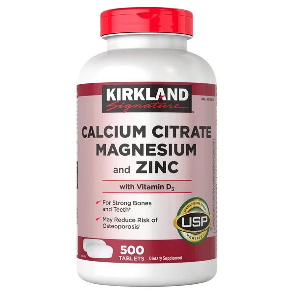 Viên Uống Kirkland Signature Calcium Citrate, Magnesium & Zinc – Hộp 500 Viên
