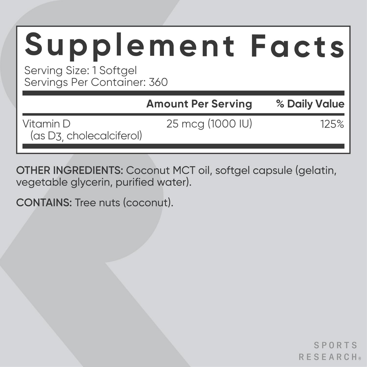 Viên Uống Sports Research Vitamin D3 1000 IU – Hộp 360 Viên