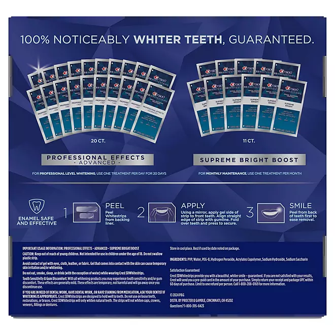 Bộ Miếng Dán Làm Trắng Răng Crest 3D Whitestrips Professional Effects & Supreme Bright - 31 Lần Dùng