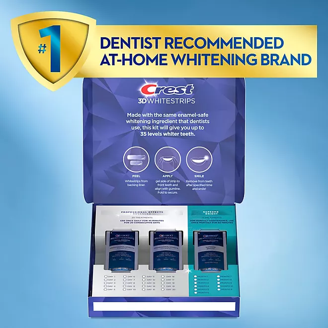 Bộ Miếng Dán Làm Trắng Răng Crest 3D Whitestrips Professional Effects & Supreme Bright - 31 Lần Dùng