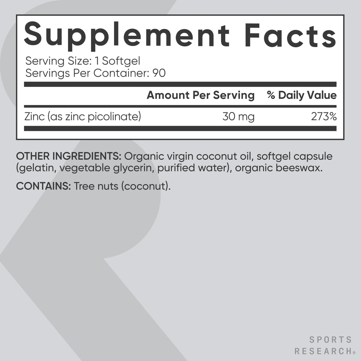 Viên Uống Sports Research Zinc Picolinate 30mg – Hộp 90 Viên